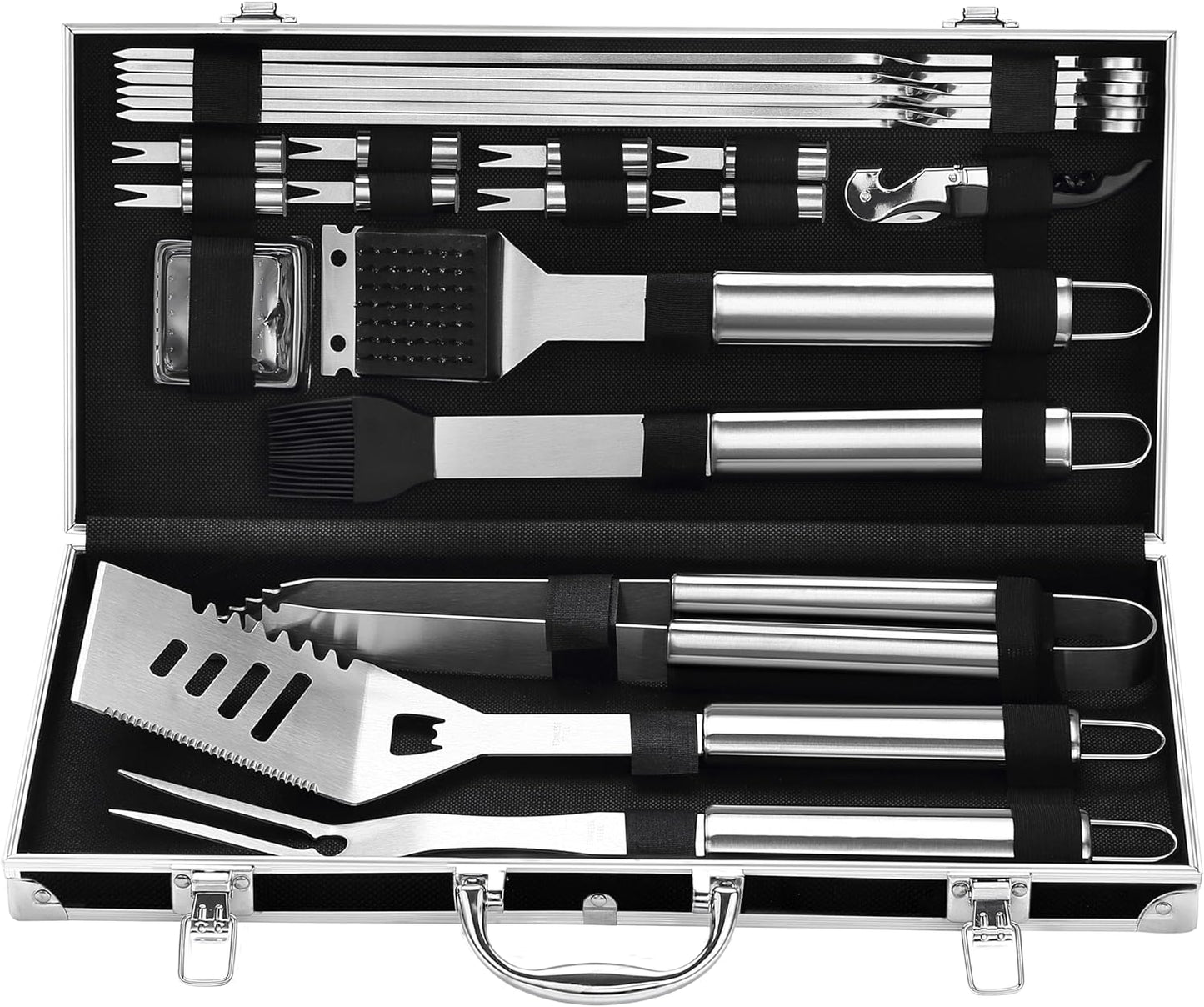 Grilljoy BBQ Accessories Grill Tools Set - 22PCS Stainless Steel Barbecue Grill Accessories for Outdoor Grill with Black Aluminum Case - Christmas Grilling Gifts for Men & Dad -Grill Tools Kit