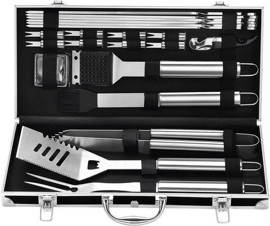 Grilljoy BBQ Accessories Grill Tools Set - 22PCS Stainless Steel Barbecue Grill Accessories for Outdoor Grill with Black Aluminum Case - Christmas Grilling Gifts for Men & Dad -Grill Tools Kit