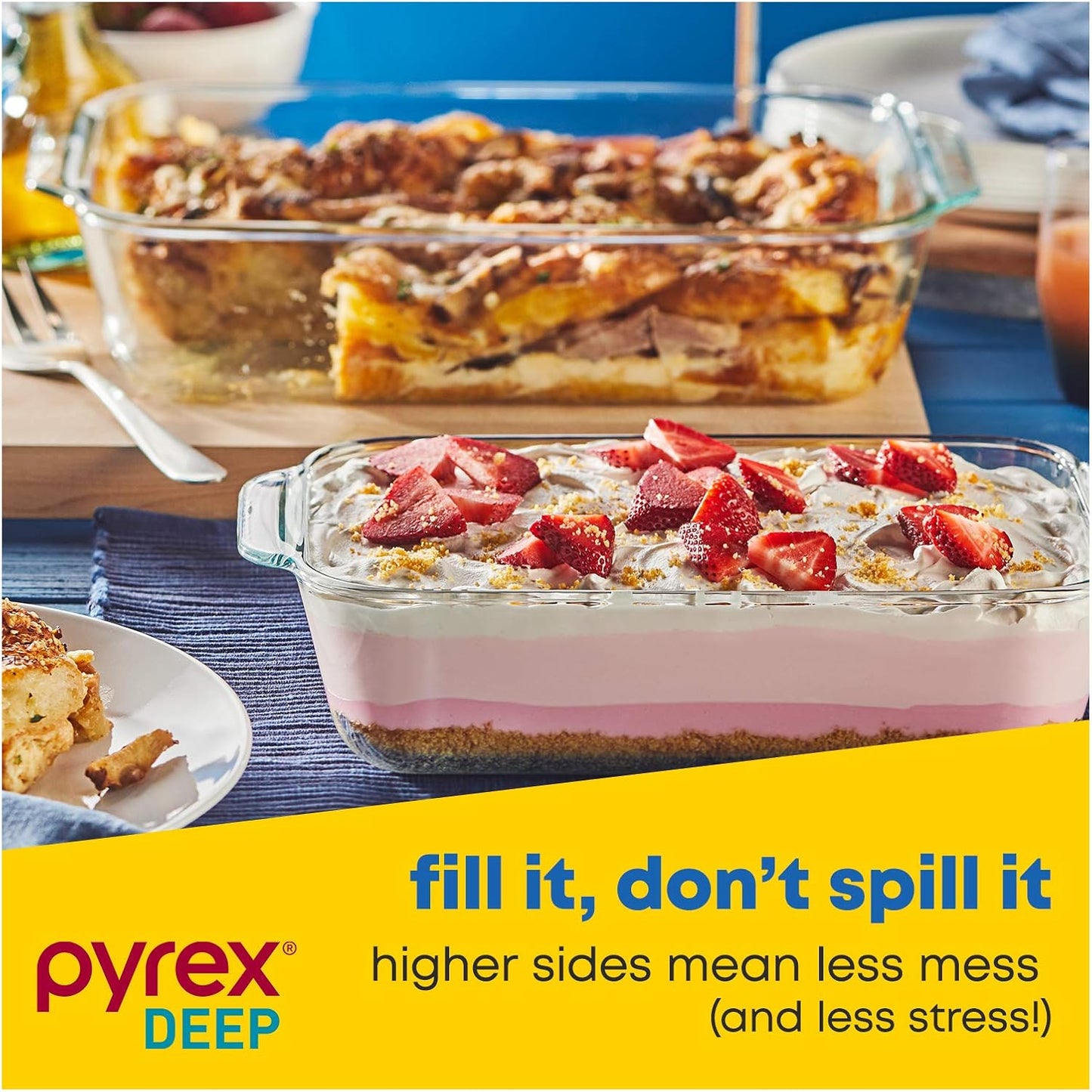 Pyrex Deep 3-Pack Glass Baking Dish Set (9"x13", 7"x11", 8"x8") With BPA-Free Lids, Rectangular Glass Bakeware, Dishwasher, Microwave, Freezer & Pre-Heated Oven Safe