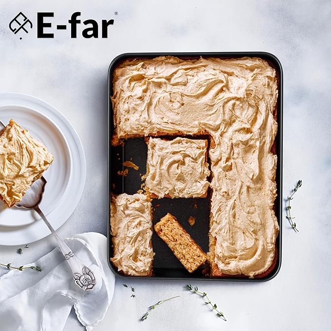 E-far 12.5 x 9.7 Inch Baking Pan, Nonstick Stainless Steel Rectangle Cake Pan for Baking Brownies Casseroles Lasagna, Stainless Steel Core & Nonstick Coating, Non-toxic & Oven Safe