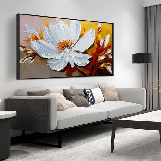 Hand Painted Flower Painting Wall Art for Bedroom - Abstract Painting Wall Art for Living Room - Big Picture Frames for Wall Size 29" x 59"