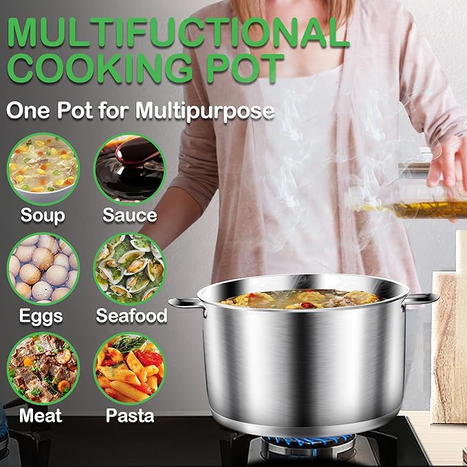 Cooking Pot, Stainless Steel Stock Pot, Soup Pot with Glass Lid, Induction Pots - 8 Quart
