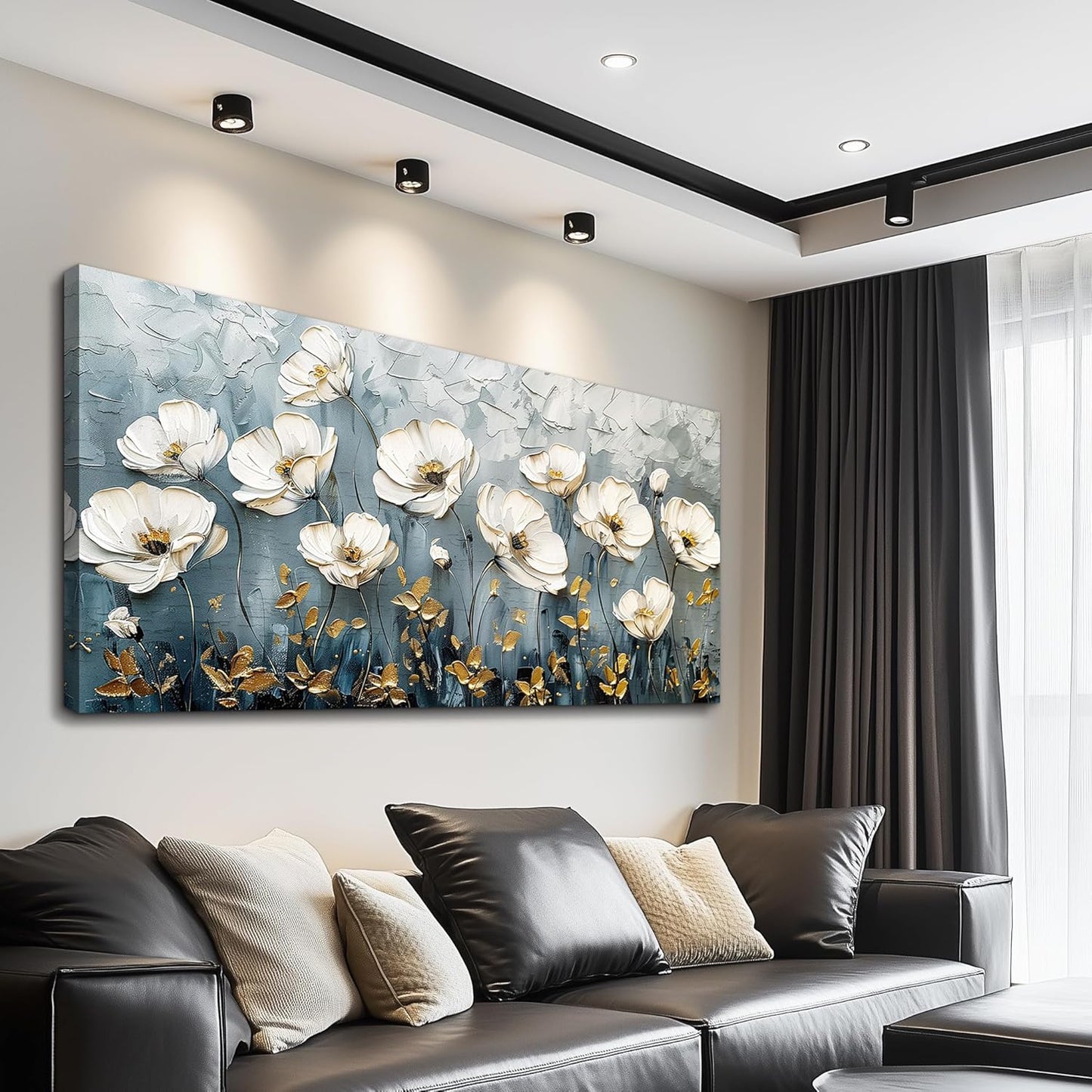 QIYILEXWART Canvas Wall Art For Living Room Wall Decor For Bedroom Office Wall Decoration Textured White Flower Landscape Painting Farmhouse Pictures Artwork Room Aesthetic Home Decor 20x40 In