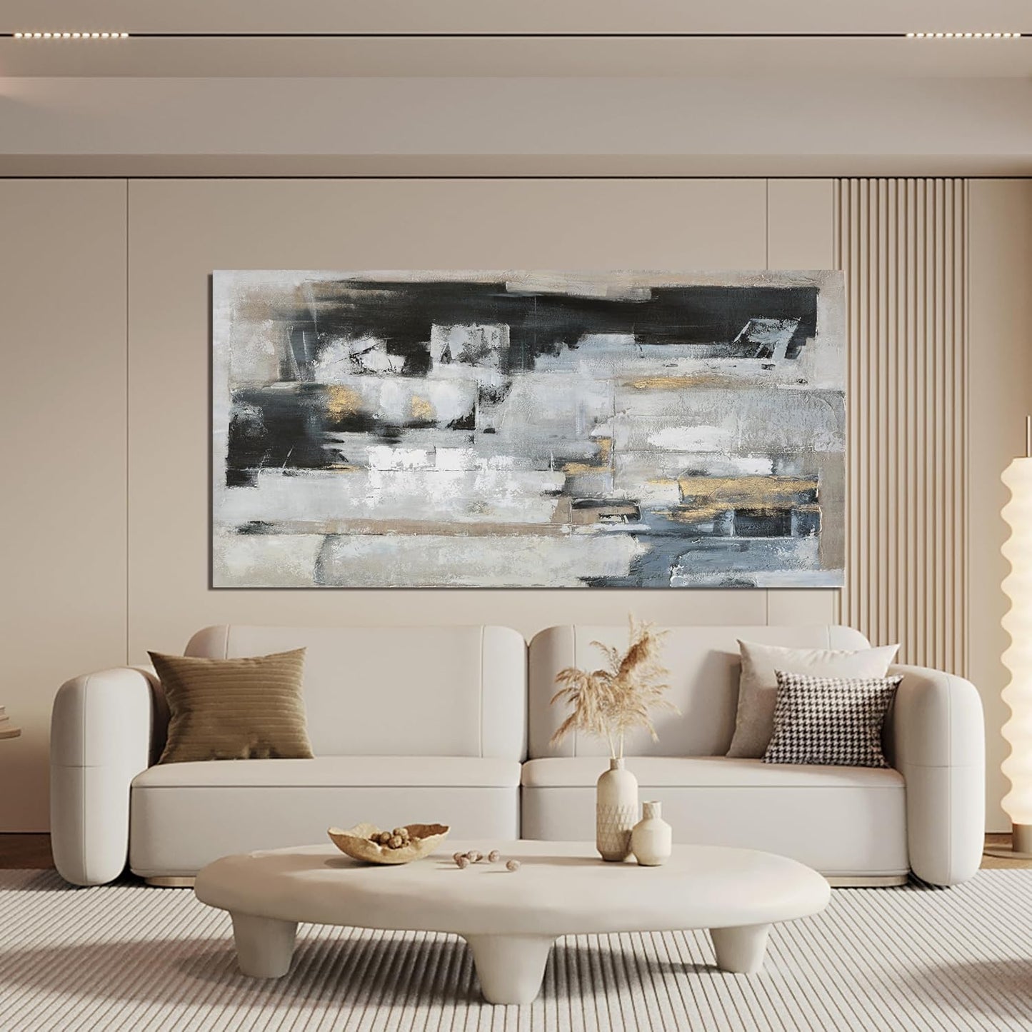 Suconvng Abstract Wall Art For Living Room Blue Grey Abstract Canvas Art Wall Decor Paintings Modern Background Artwork Abstract Wall Decor For Bedroom Office Can Be Hung 24×48 Inch