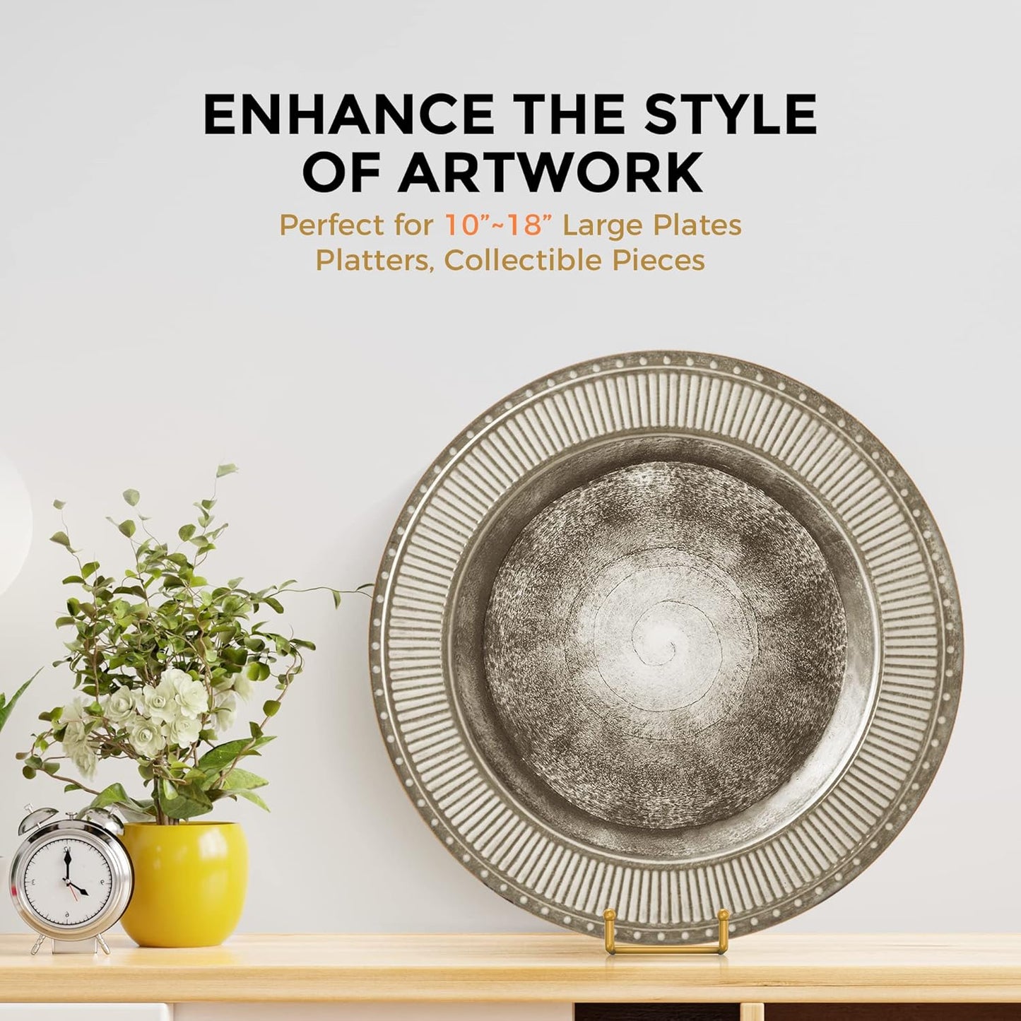 TR-LIFE 8 Inch Large Plate Stands for Display - Metal Plate Holder Display Stand + Frame Holder Stand for Picture, Decorative Plate, Platter, Plaques, Book, Photo Easel Tabletop (Gold 2 Pack)