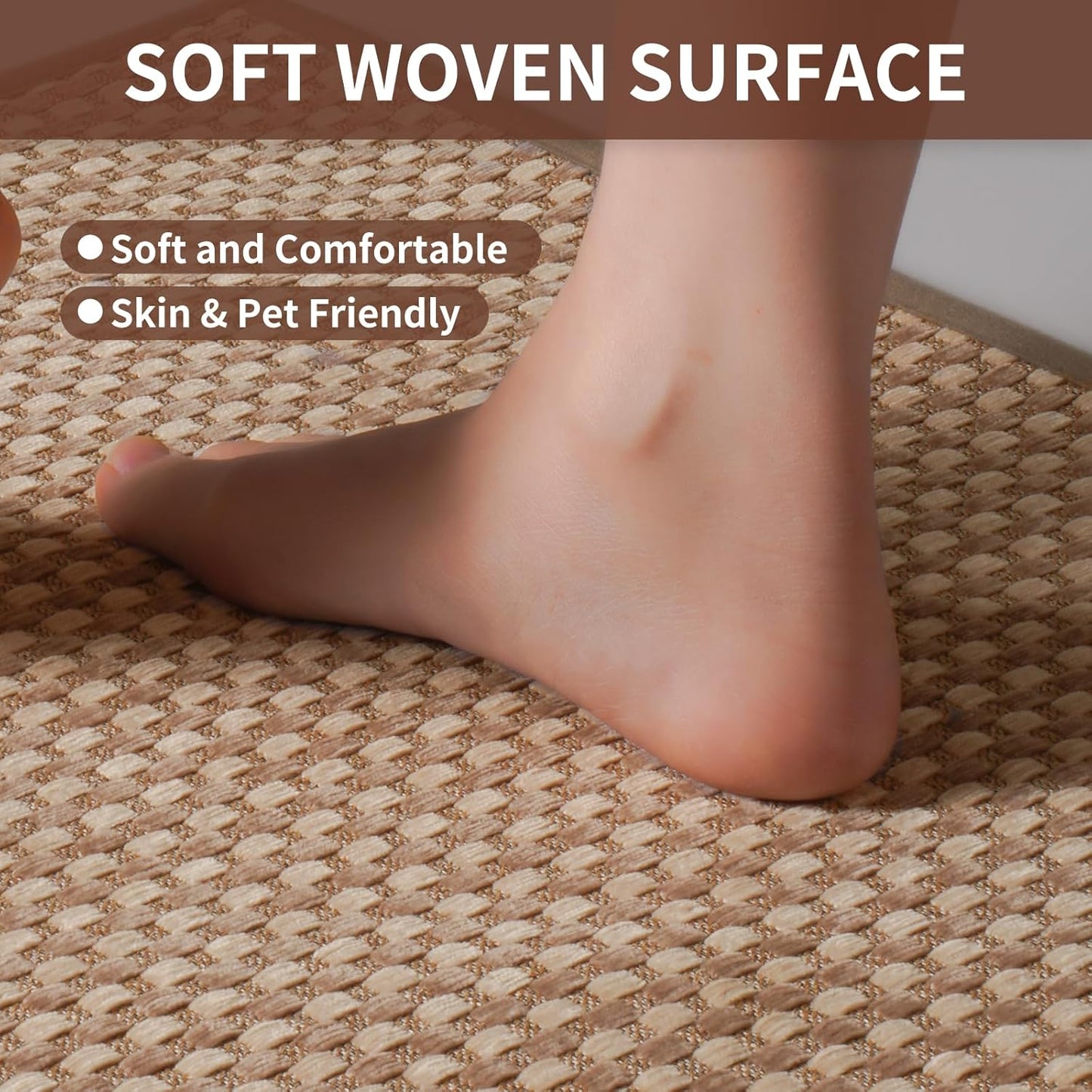 Kitchen Rugs Non Slip Washable, Rubber Backing Soft Chenille Braided Kitchen Mats for Floor, Super Absorbent Kitchen Runner Rug Standing Mat Sink Mat, Easy to Clean, Brown 17"x47"