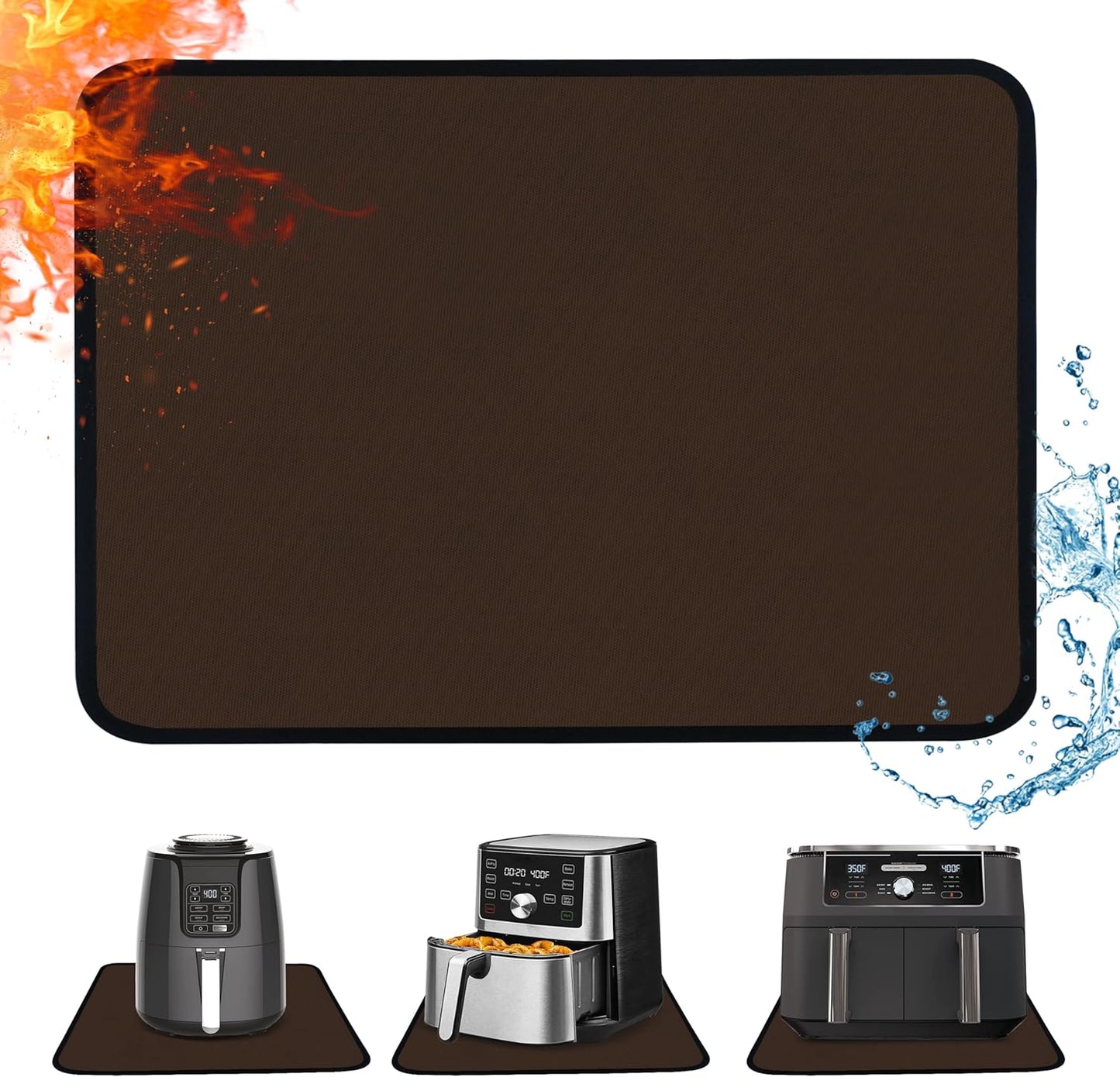 Heat Resistant Mat for Air Fryer, 16 x 24in Countertop Protector, Fireproof Silicone Appliance Slider for Coffee Maker, Toaster, Oven - Brown