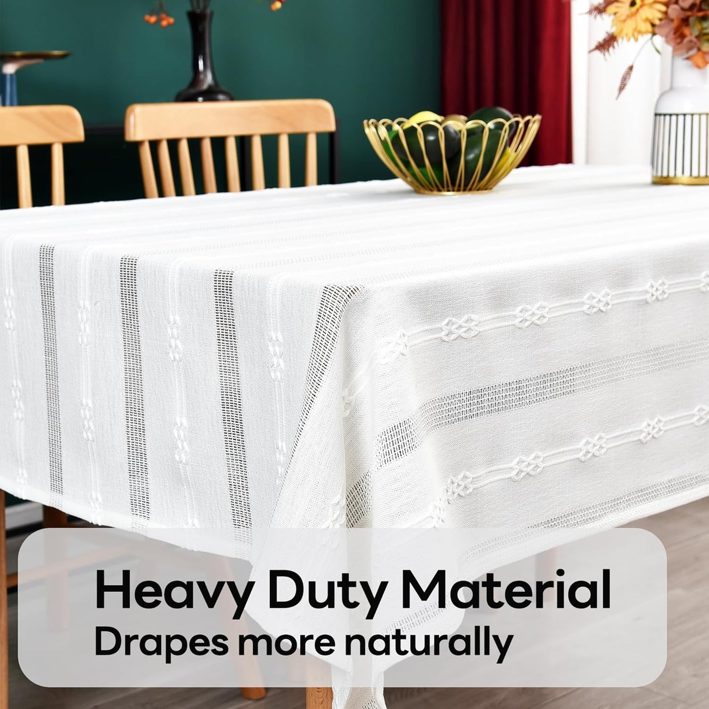 White Cotton Table Cloth for Rectangle Table Heavy Duty Farmhouse Vintage Tablecloth Washable Rustic Table Cover(White, 52''x120'')