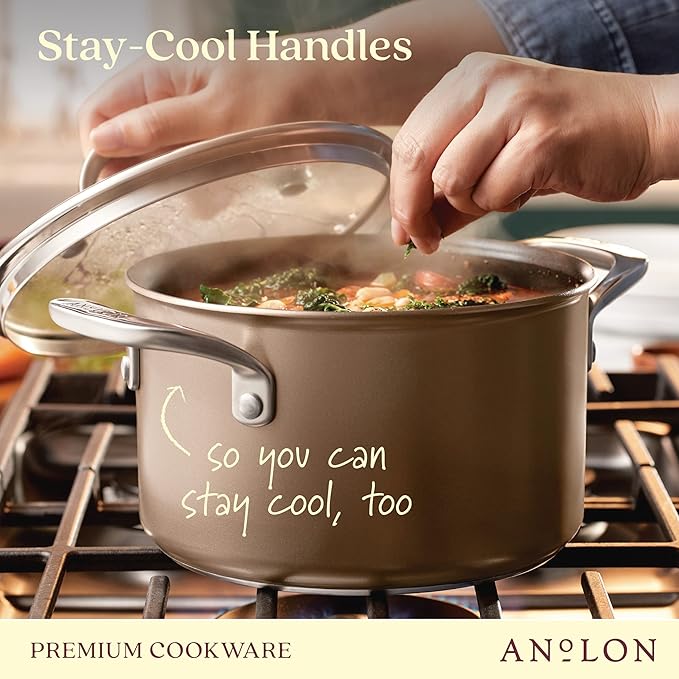 Anolon Ascend Hard Anodized Nonstick Saucepan/Saucepot and Lid - Good for All Stovetops (Gas, Glass Top, Electric & Induction), Dishwasher & Oven Safe with Stainless Steel Handle, 4 Quart - Bronze