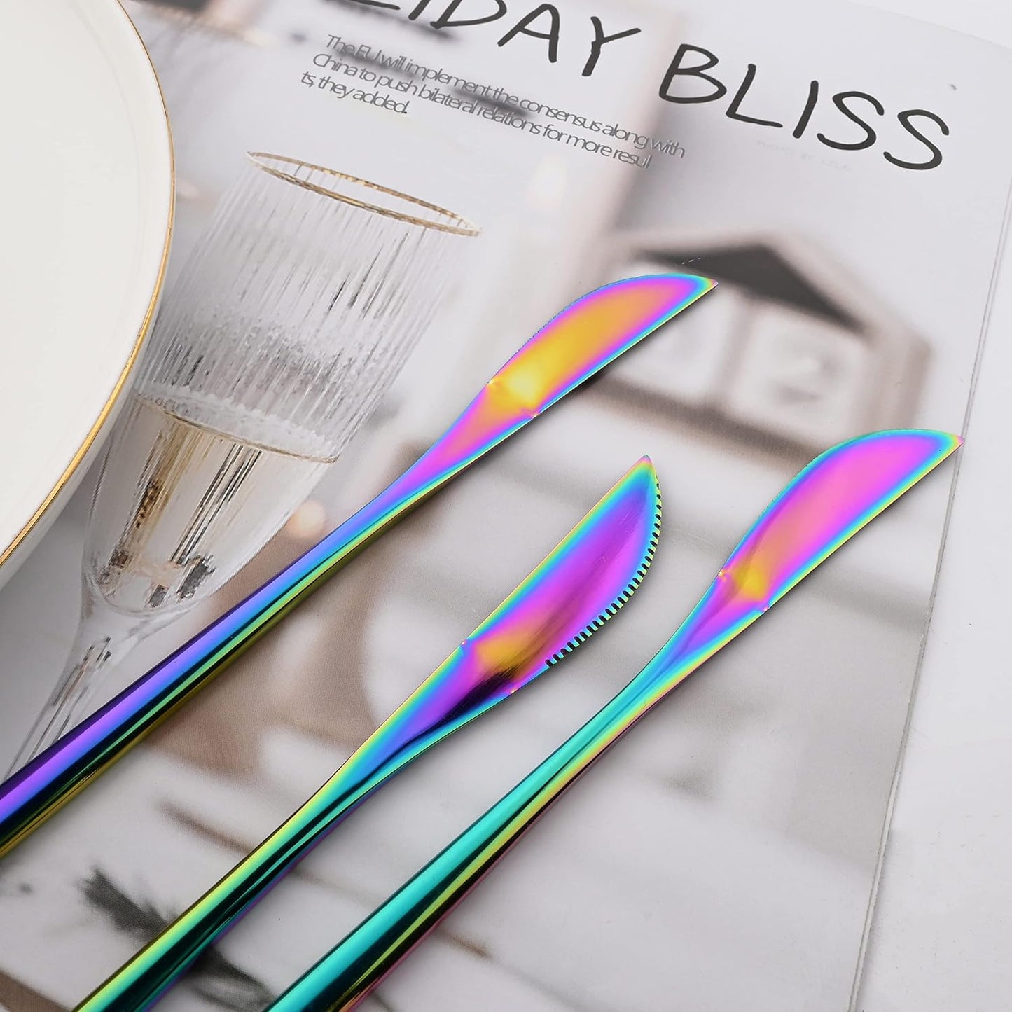 Silverware Set – 20 Piece Family Dinnerware Set – Flatware Set Service For 4 – Rainbow Tableware Sets – Cutlery Great For Family Gatherings & Daily Use – Spoons, Knives, Forks