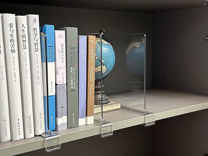 LikeU 8 PCS Acrylic Shelf Dividers for Closets,Wood Shelf Dividers,Clear Shelf Separators,Perfect for Clothes Organizer and Bedroom Kitchen Cabinets Shelf Storage and Organization