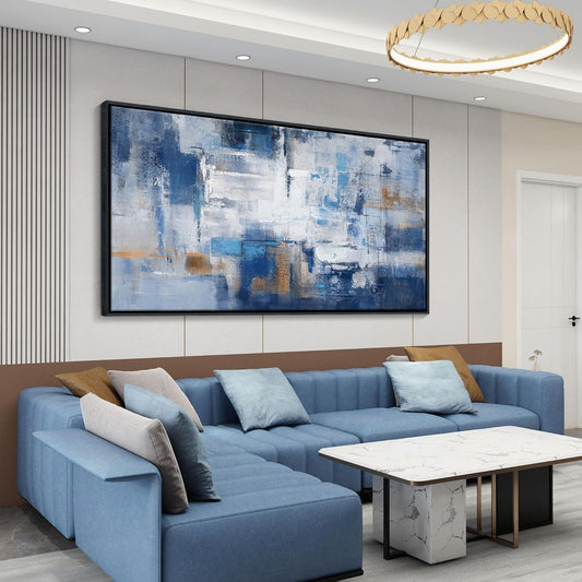 KLAKLA Navy Blue Abstract Canvas Wall Art - Black Frame Artwork Picture Living Room Wall Decor Modern Paintings Large Wall Art for Bedroom Home Decoration