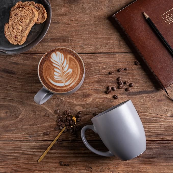 AmorArc 12 OZ Coffee Mugs, Matte Gray Coffee Cups with Large Handle for Man, Woman, Ceramic Coffee Mugs Set of 12 for Latte/Cappuccino/Cocoa/Milk, Dishwasher & Microwave Safe