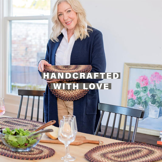 Homespice Prescott Jute Woven Round Placemats Set of 6, 15", Country Primitive Decor, Black and Red Table Mats - Vibrant Colors, Durable, Easy to Clean and Protects Furniture