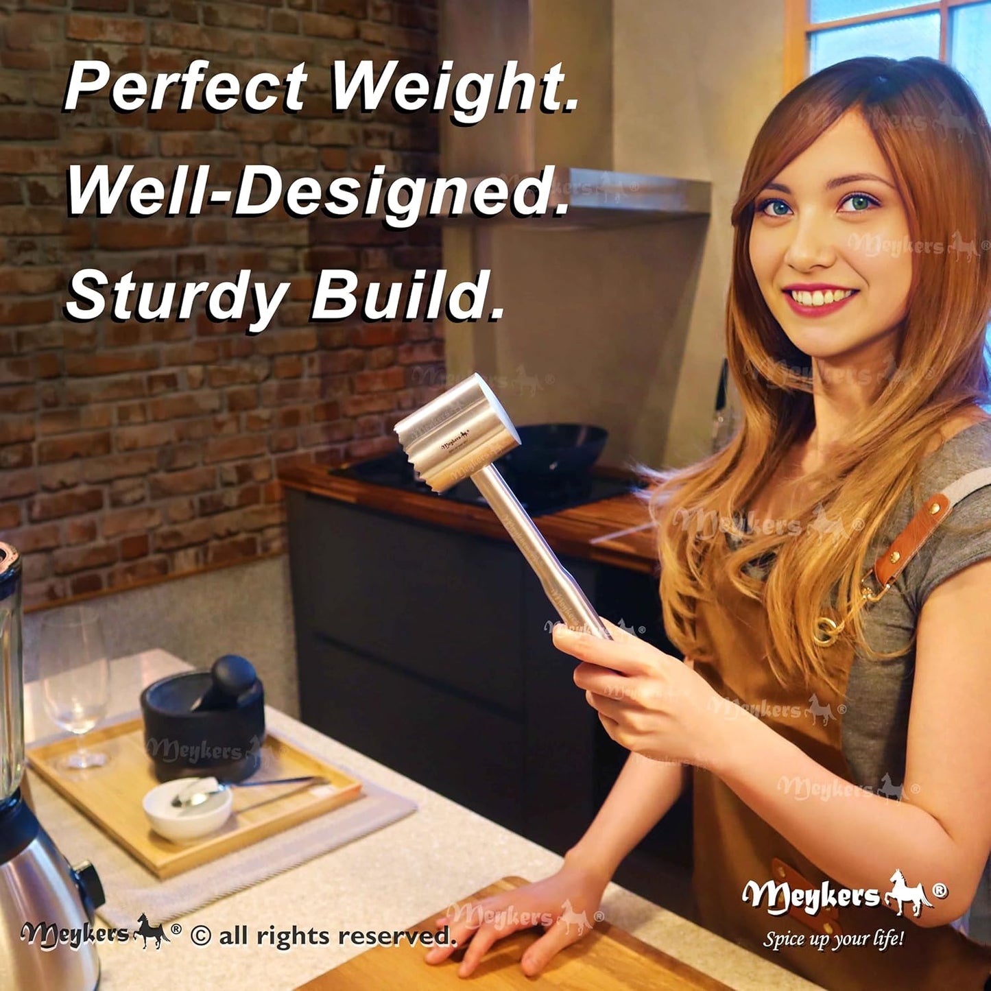 Meykers Meat Tenderizer Mallet | Dishwasher Safe | All 304 Stainless Steel | Perfect Weight | Meat Hammer Pounder Flattner Beater | for Steak Beef Chicken Pork | Kitchen Tool for Cooking