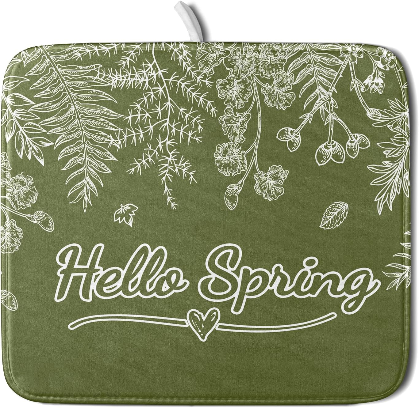 Spring Dish Drying Mats 16x18 Inch,Sage Green Leaves Seasonal Absorbent Microfiber Dishes Drainer Rack Mat Fast Dry Drying Pad for Countertop Table Sink Kitchen Decor Accessories