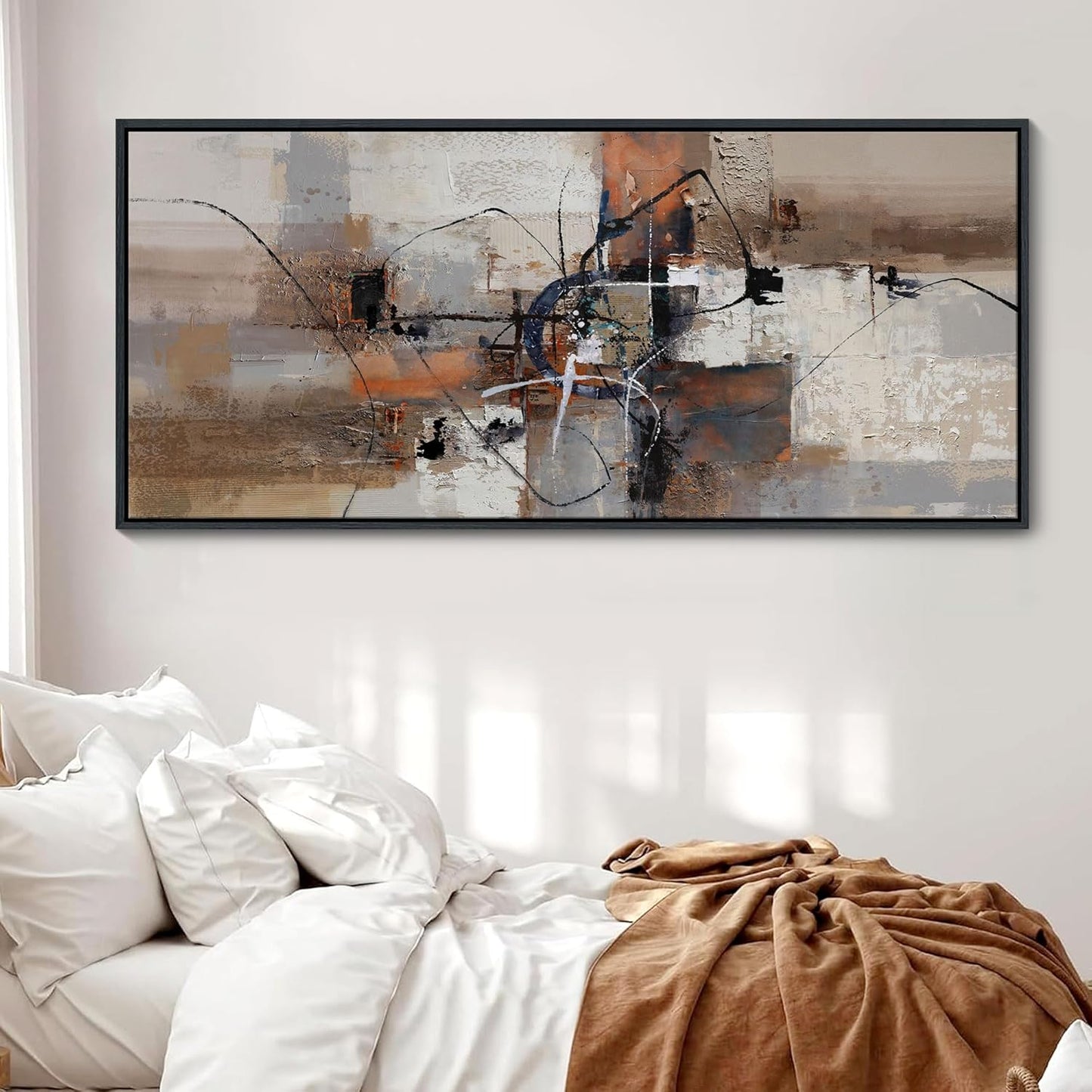 YDYSUNE Abstract Painting Wall Art Textured Picture for Living Room Orange Home Bedroom Decoration Modern Framed Large Artwork Decor 70x31IN Brown gray wall decoration