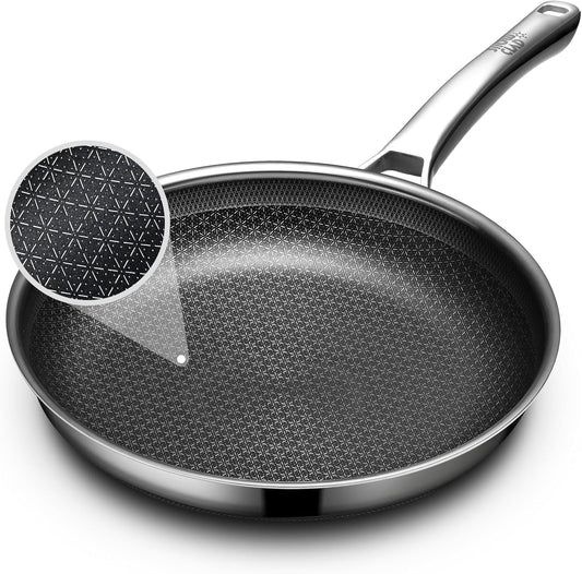 Non Stick Frying Pans 12 inch, Hybrid Frying Pans Nonstick,non stick Stainless Steel Skillets, Dishwasher and Oven-Safe Chef Pan, Induction Compatible Pan, PFOA Free Cookware