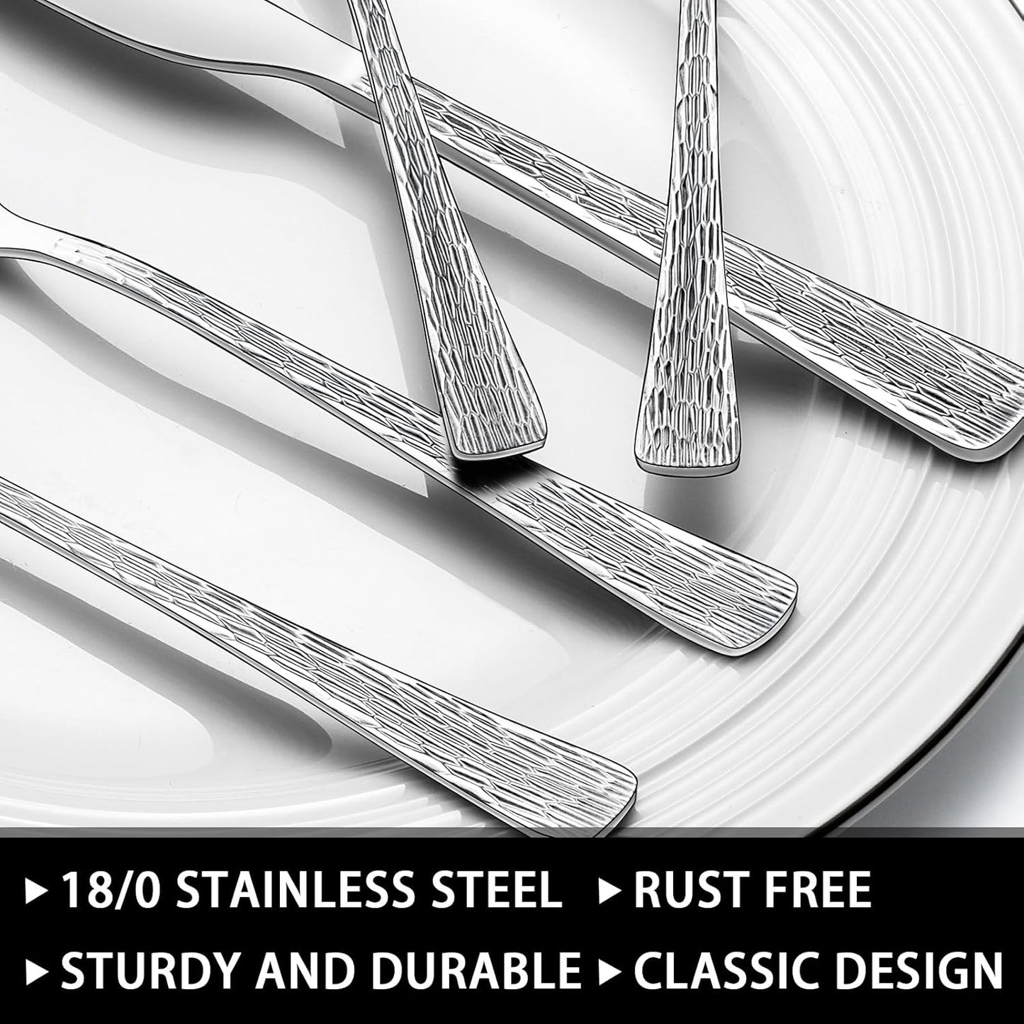 49-Piece Silverware Set with Organizer, Stainless Steel Tree Pattern Flatware for 8, Cutlery Utensil Sets with Steak Knives, Rust-proof, Mirror Polished, Dishwasher Safe