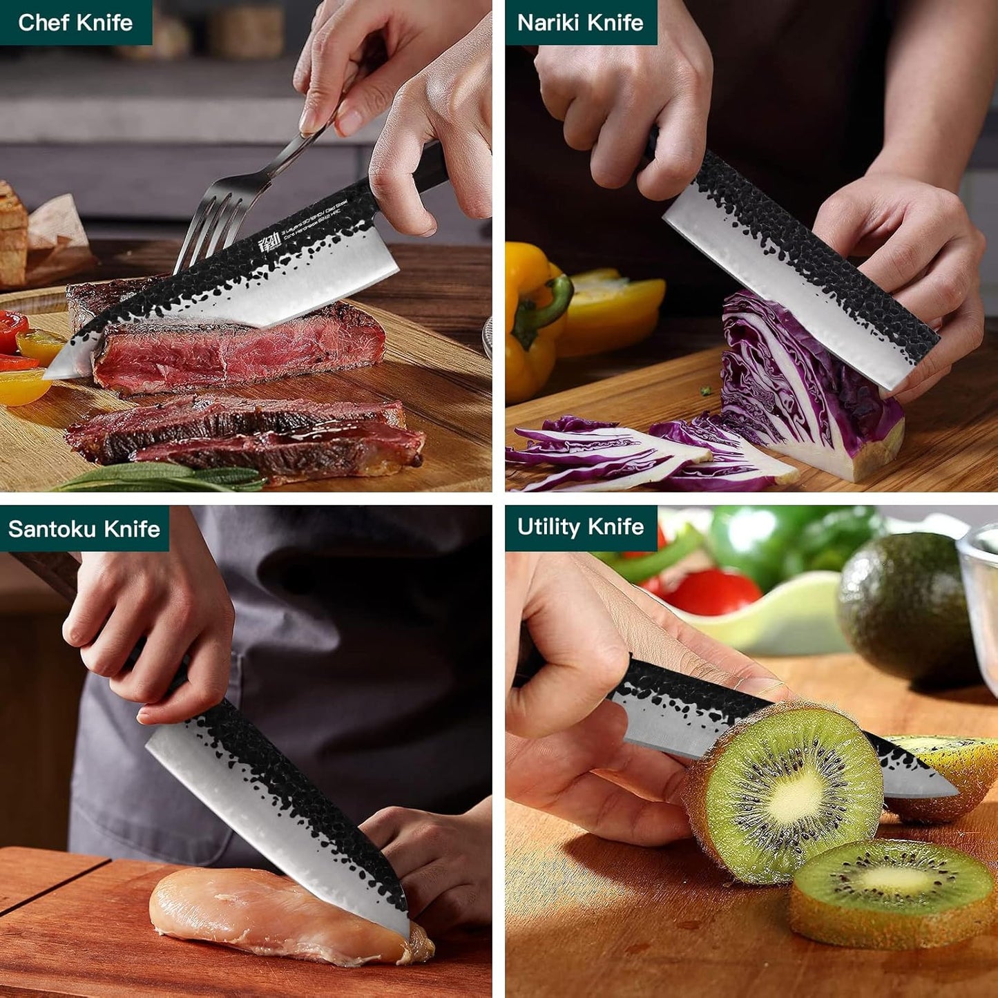 FINDKING Dynasty Series 4PCS Kitchen Knife Set, Professional Japanese Chef Knife Set, 9Cr18MoV High Carbon Steel Blade, African Rosewood Octagonal Handle, for Meat, Fruits, Vegetables