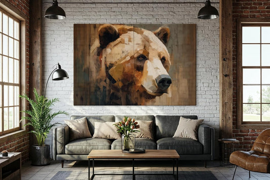 Wildlife Canvas Prints - Wild Animals Home Decor - Medium, Large, and Extra Large Wall Art for Living Room, Bathroom, Kitchen (Brushstroke Bear, 16L" x 24W")