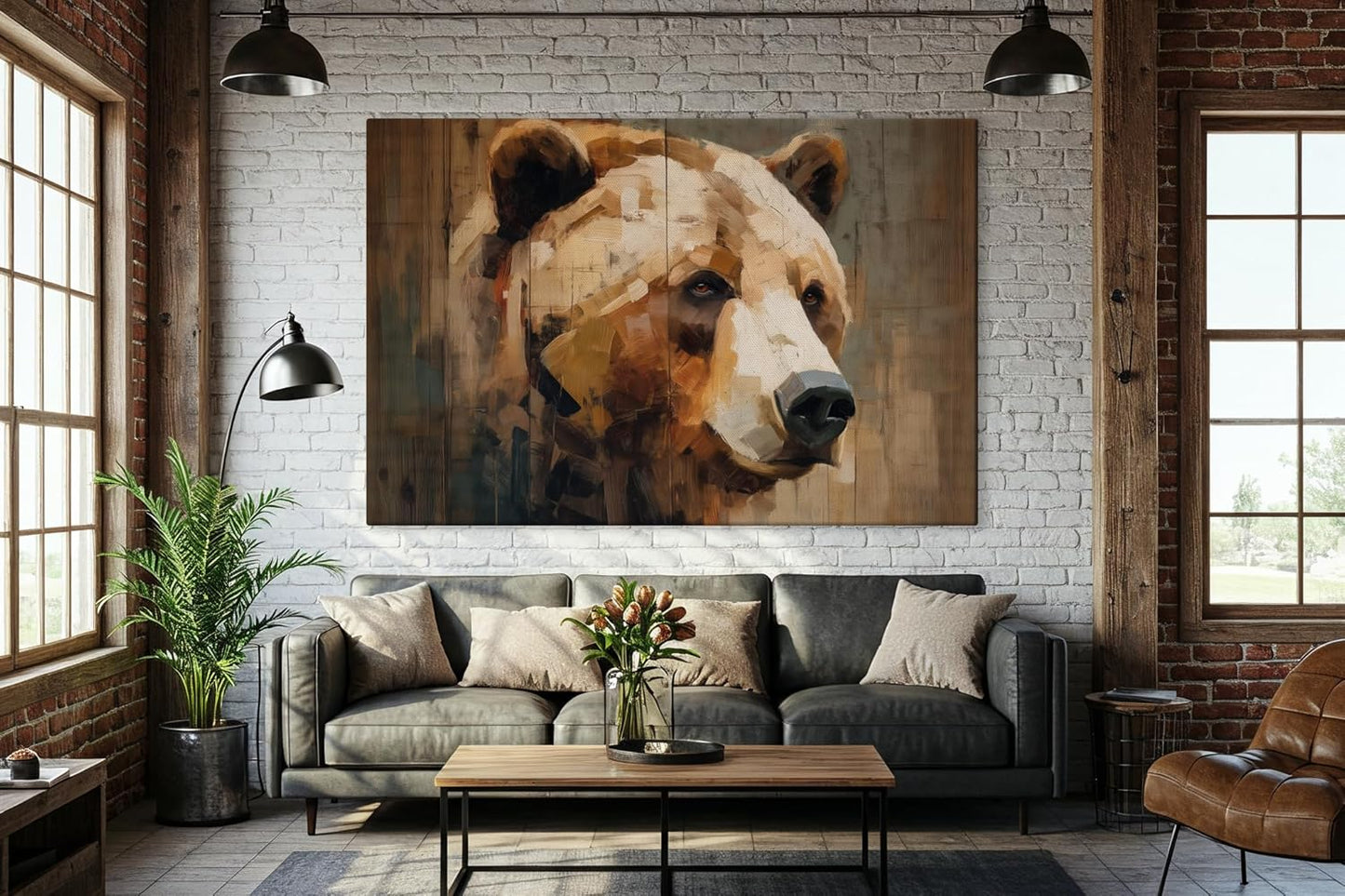 Wildlife Canvas Prints - Wild Animals Home Decor - Medium, Large, and Extra Large Wall Art for Living Room, Bathroom, Kitchen (Brushstroke Bear, 43L" x 65W")