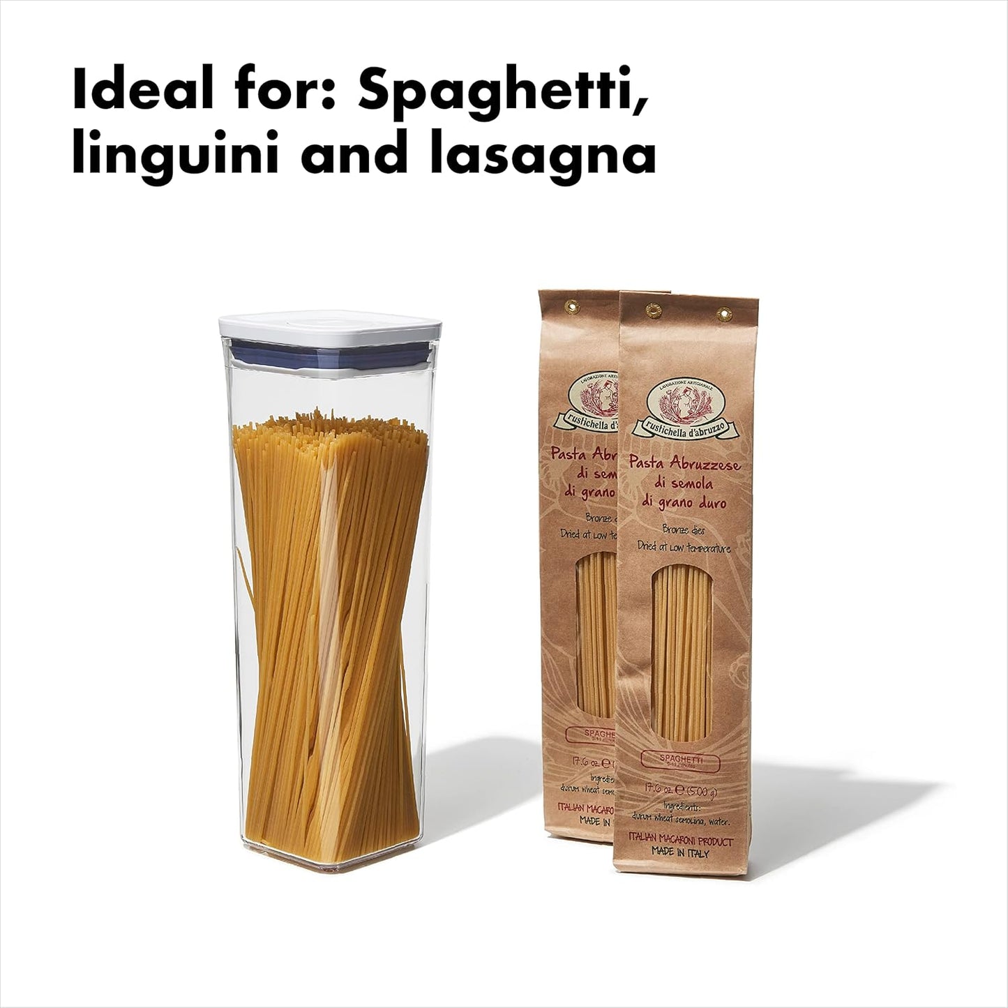 OXO Good Grips POP Container - Airtight Food Storage - Small Square Tall 2.3 Qt Ideal for spaghetti, linguini and lasagna