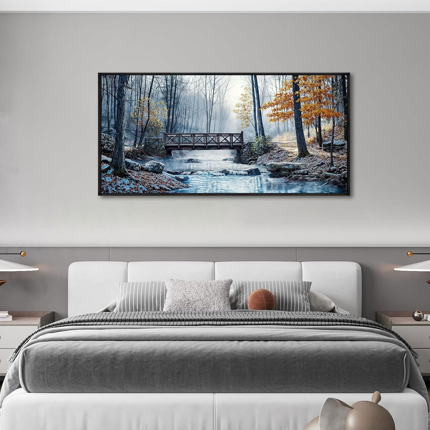 yiijeah Living Room Wall Art - Modern Wall Decor for Bedroom Office Decor Mountain Forest Landscapes Village Bridge Painting Framed Canvas Prints Ready to Hang Wall Pictures Home Decor