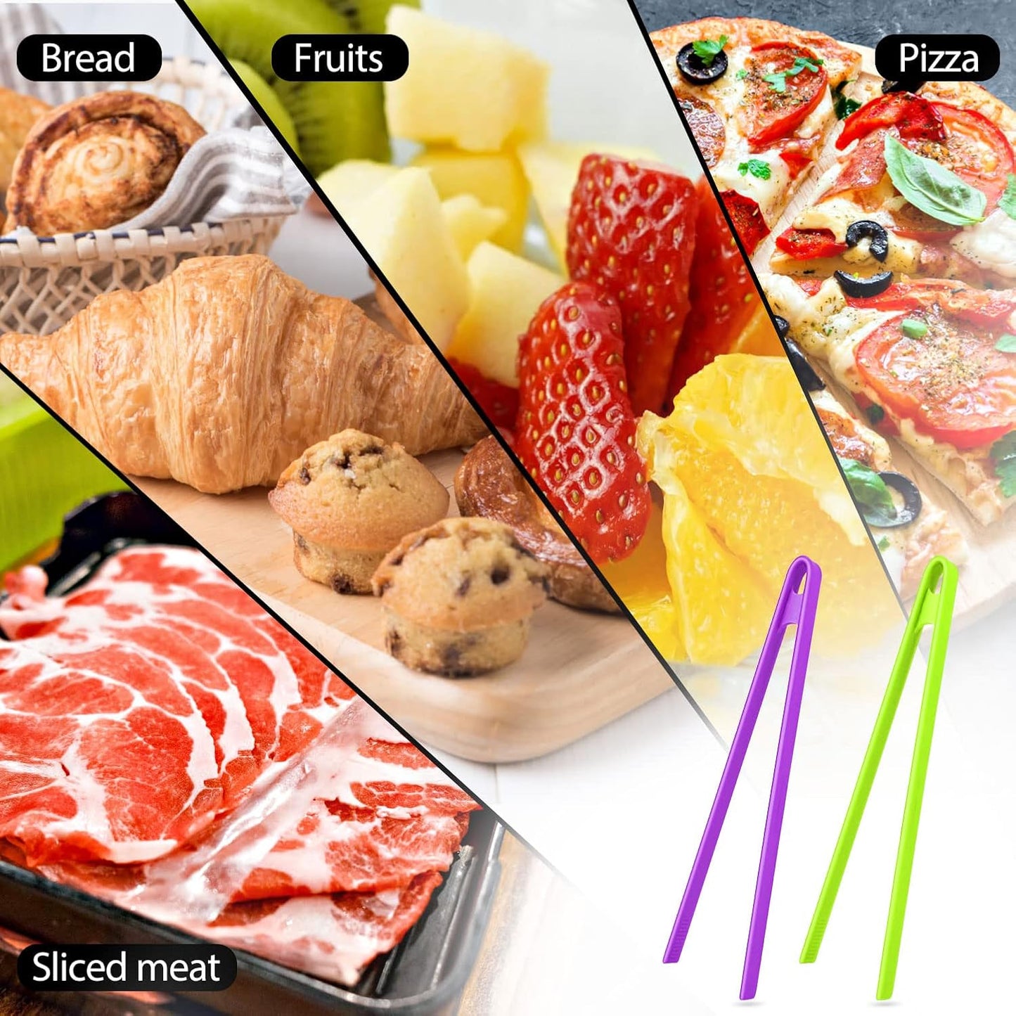 2-Piece Silicone Trivet & Tongs, 11.8 Inch, Non-Stick, Heat Resistant, BBQ & Grilling, Green & Purple