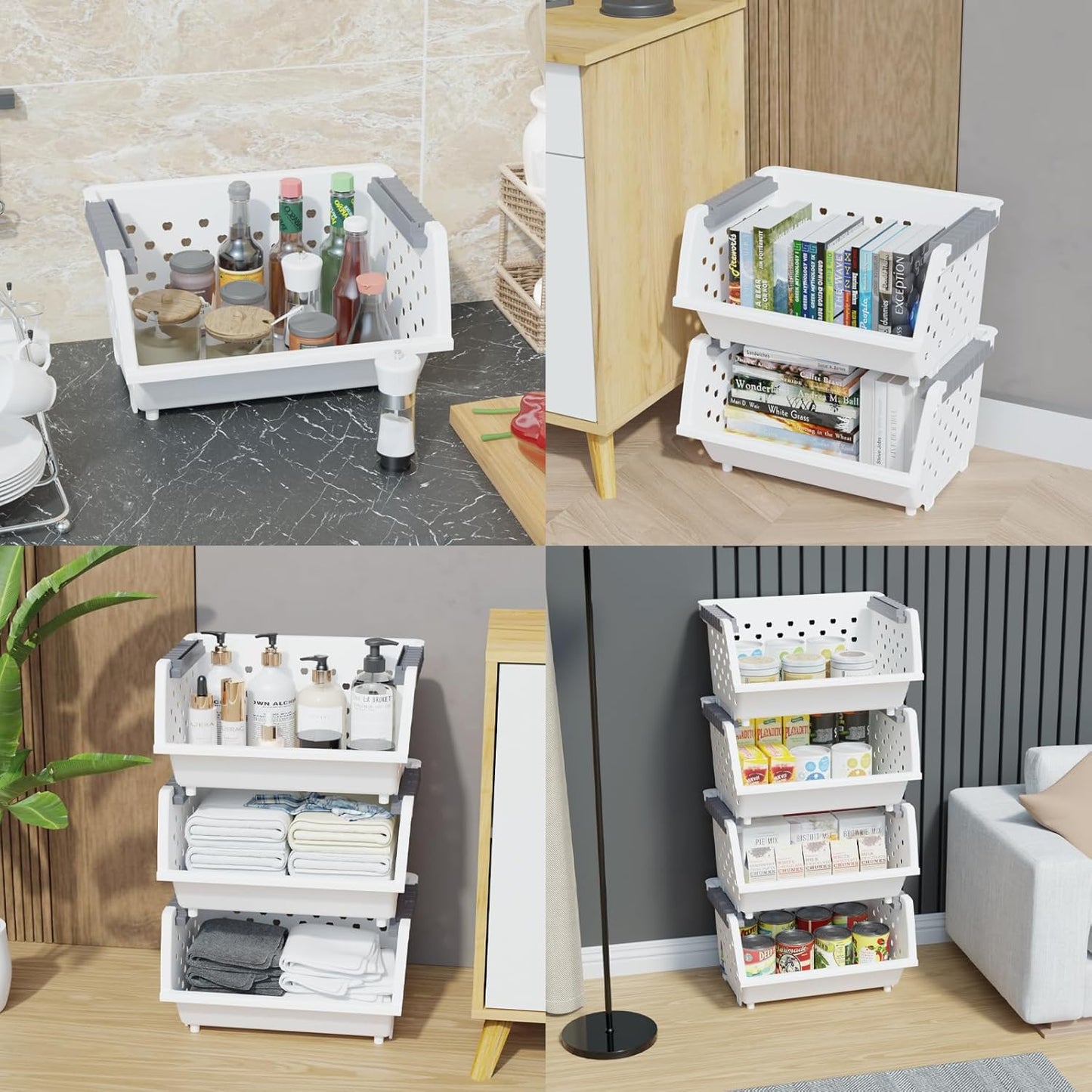 Xyskin Stackable Storage Bins, Large Open Front Storage Bins for Closet, Kitchen, Office, or Pantry Organization, Pack of 4