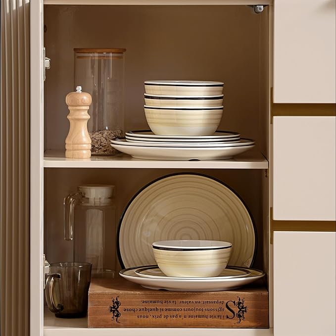 Melamine Dinnerware Set for 4, 12Pcs Dinnerware Sets, Lightweight Plates And Bowls Sets, Morden Dishes Sets for Indoor and Outdoor Use, Dishwasher Safe BPA Free(Off White)