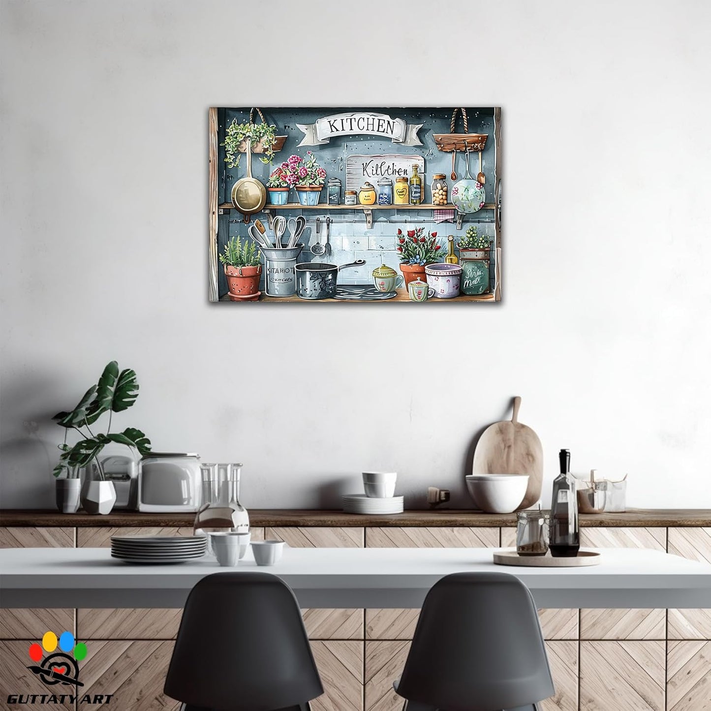 GUTTATY Farmhouse Wall Art Rustic Kitchen Decor, Ready to Hang Kitchen Canvas Print Spoon in Cupboard,Vintage Posters Prints for Dinning Room Home Kitchen Restaurant Painting 24×36 Inch