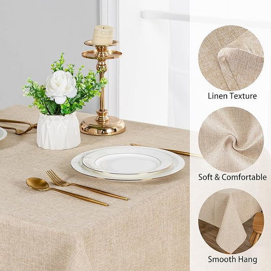 JIUZHEN Round Textured Table Cloth Linen Wrinkle Free Stain Resistant Farmhouse Decorative Circular Tablecloth for Kitchen, Dining, Party, Wedding, Outdoor Use (45 Inch Round,Beige)