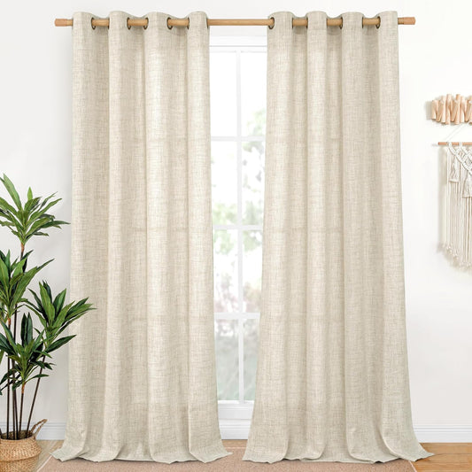YoungsTex Linen Curtains 108 Inch Length for Living Room, Light Filtering Bronze Grommet Textured Window Drapes Privacy for Bedroom Farmhouse Decorative, 52 x 108 Inch, 2 Panels