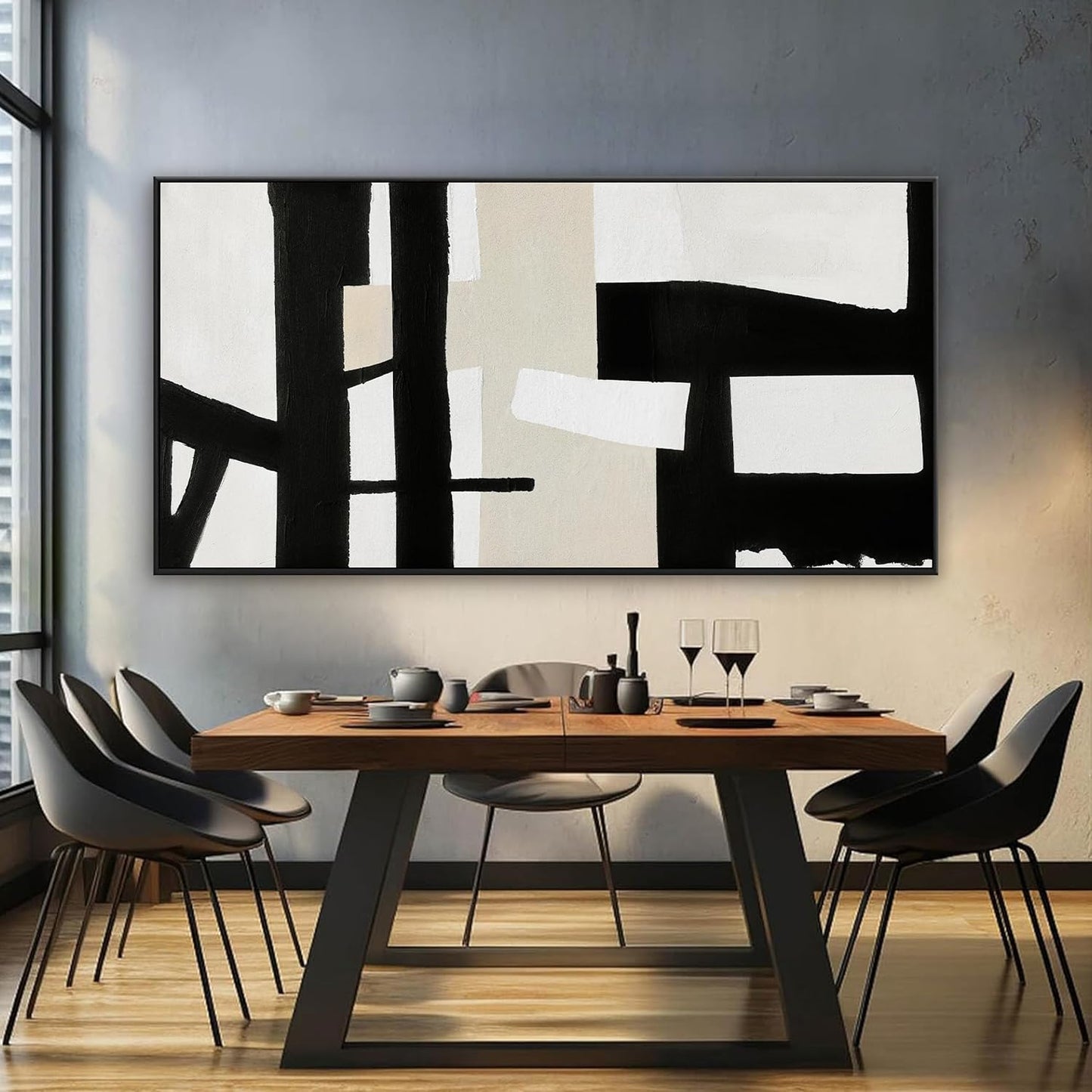 QSQ Large Abstract Wall Art For Living Room Prints Artwork Canvas Art Wall Decor Black White Wall Art Modern Painting Abstract Artwork Picture For Bedroom Home Office 29" x 58" With Framed
