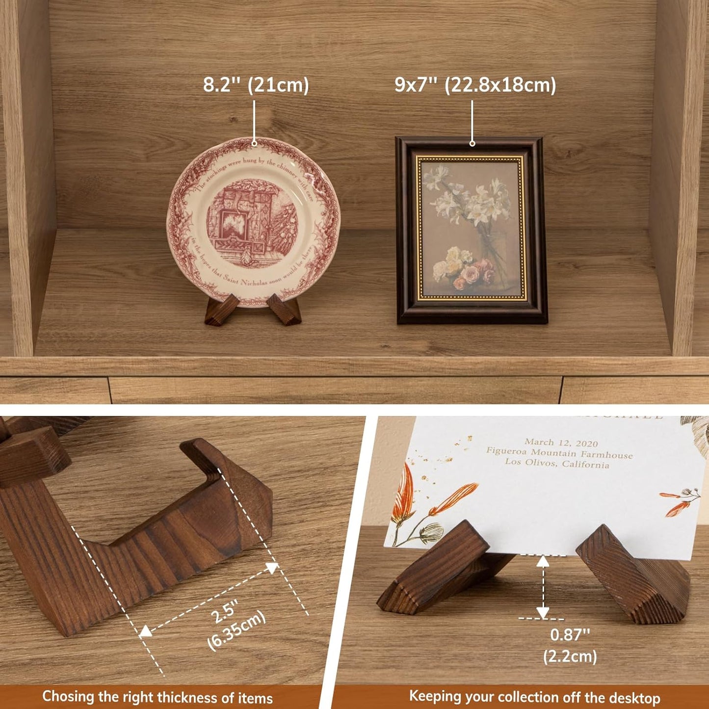 Bowl Stands for Display, 3.5 Inch Plate Holder, Wooden Easel Frame Holder, Display Stand for Large Deep Platters and Dishes, 3.5" H x 4.8" W x 4" D (For Bowls under 2.5" in Depth)