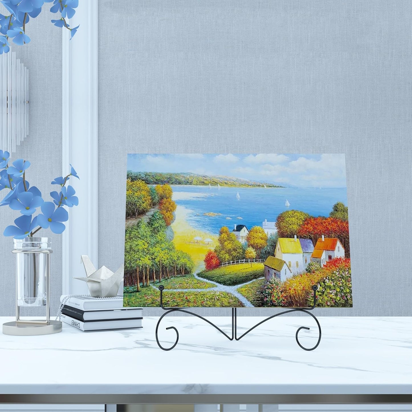 Plate Display Stands with Hinged Folding Design, 8 Inch Picture Frame Stand for Tables, Decorative Easels for Plates, Photos, Cards and Books, 8’’ Black, 2-Pack