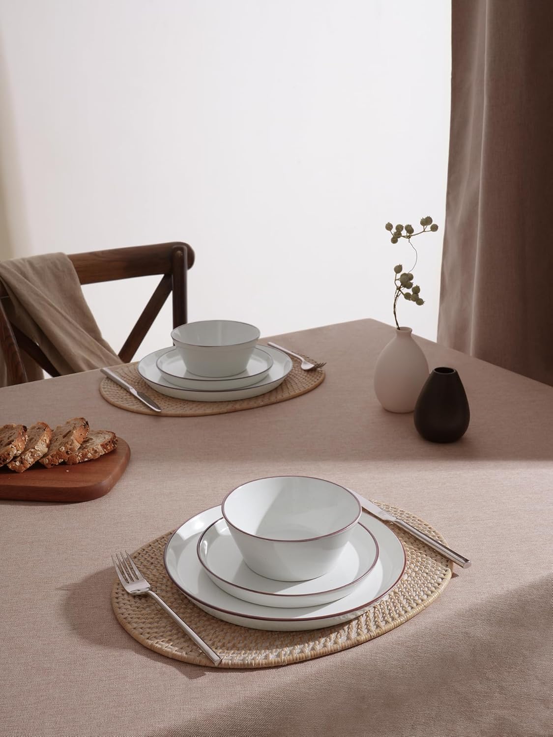 Famiware Saturn Dinnerware Sets, Speckled Plates and Bowls Sets for 4, 12 Pieces Stoneware Dish Set - Chip and Scratch Resistant, Microwave and Dishwasher Safe Tableware Set, White with Rim