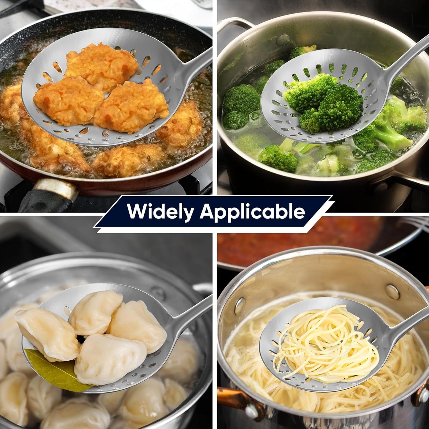 Skimmer Slotted Spoon, [Rustproof, Integral Forming, Durable] Newness 304 Stainless Steel Slotted Spoon with Vacuum Ergonomic Handle, Comfortable Grip Design Strainer Ladle for Kitchen, 14.96 Inches