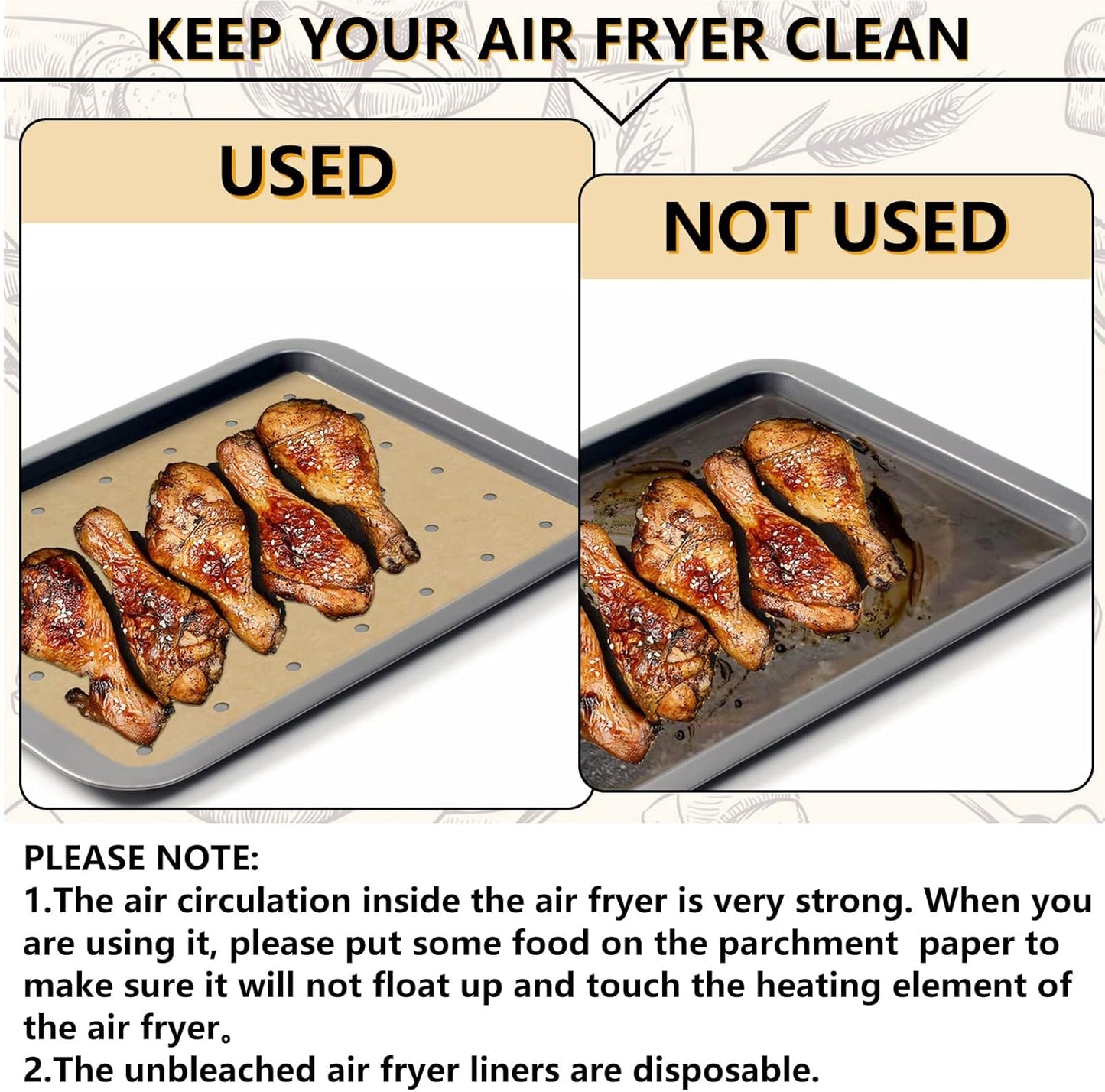 120 Sheets Air Fryer Oven Liners 11 x 12 Disposable Air Fryer Parchment Paper Liners Rectangle Non Stick Parchment Baking Paper Compatible with Ninja Foodi/Cuisinart/Breville/Emeril Lagasse/Gowise