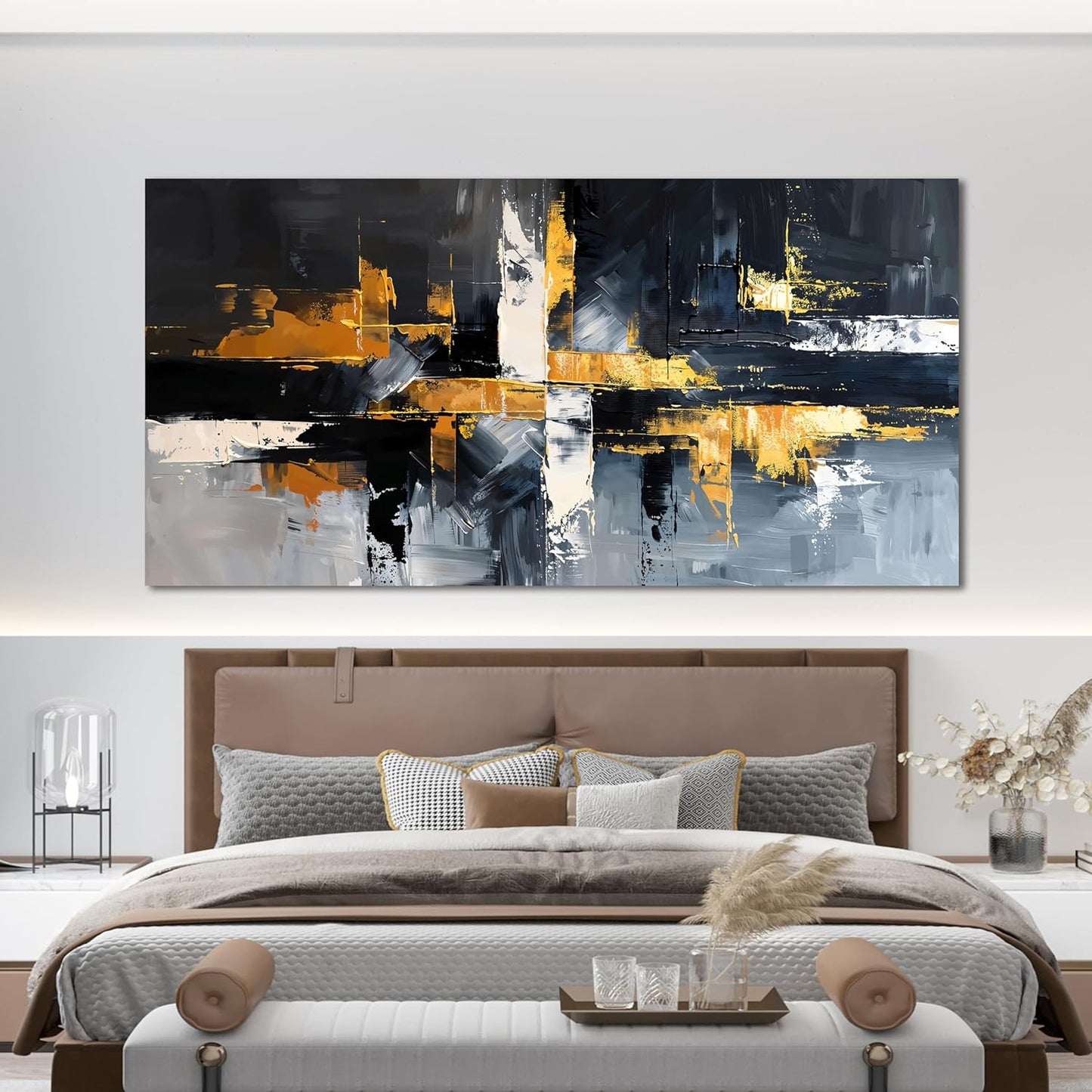 Large Canvas Wall Art Decor Oversized Gold Wall Art for Living Room Black and White Wall Art Prints Artwork for Walls Modern Abstract Art Abstract Canvas Art Wall Decor Bedroom Office Decor 29" X 58"