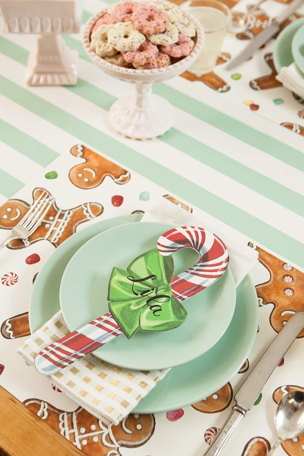 Striped Table Runner - Seafoam Paper Table Runner for Parties or Weddings - American Made