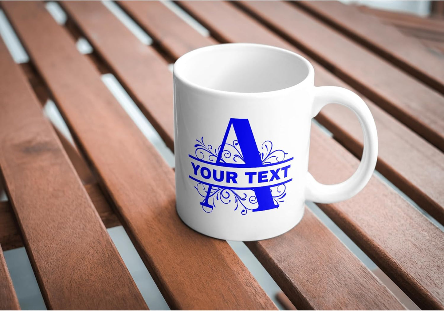 Customizable 11oz Coffee Mug - Sublimated Printed Mugs with Personalized Text, Names, and Initials. Perfect as Gifts for Men and Women for Birthdays (White Mug) (Monogram Blue)