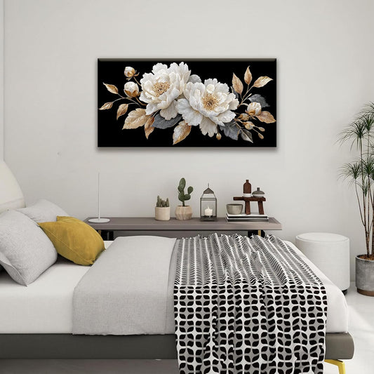 Modern Wall Art Decor Elegant White Flower Picture Artwork Home Wall Decor Canvas Wall Art For Living Room Bedroom Office Kitchen Ready To Hang 24x48 Inch Canvas Prints