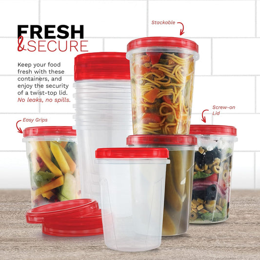 Freezer Containers for Food [32 Oz - 10 Pack] Freezer Storage Containers with Twist Top Lids | Reusable Plastic Soup Containers with Lids | Quart Containers with Screw on Covers | Leakproof, BPA Free