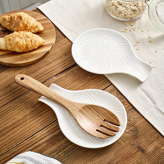 Ceramic Spoon Rest, 7.48 Inches Spoon Holder for Kitchen Counter, Kitchen Accessories, Dishwasher Safe, White