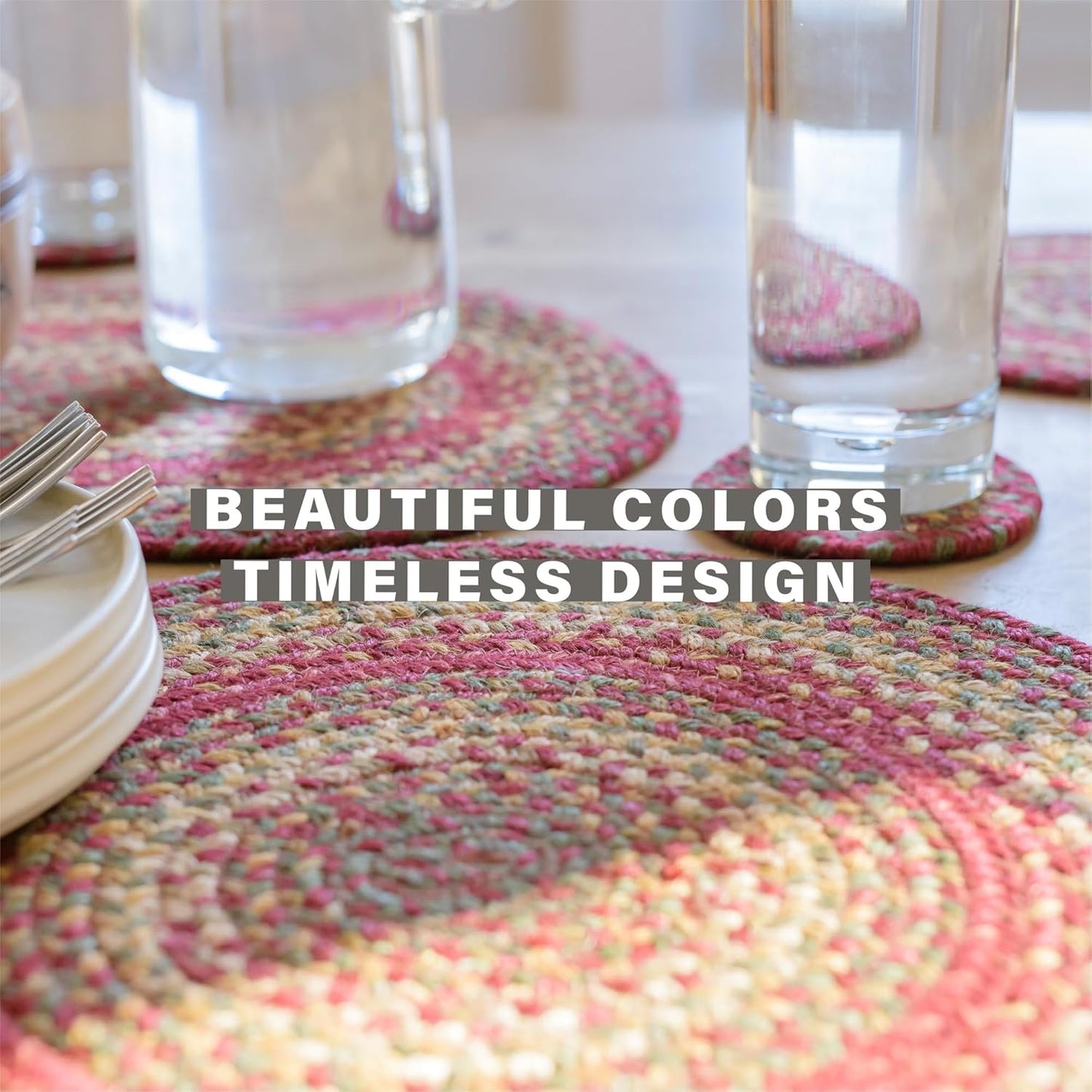 Cider Barn Round Braided Placemats, Warm Country Rustic Decor, Set of 2, 15", Red Jute Table Mats - Vibrant Colors, Durable, Easy to Clean and Protects Furniture