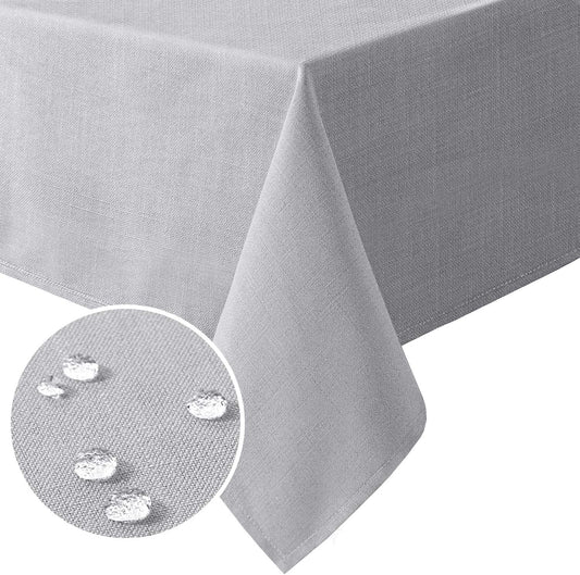 H.VERSAILTEX Linen Textured Table Cloths 60 x 120 Inch Premium Solid Tablecloth Spill-Proof Waterproof Table Cover for Dining Buffet Feature Extra Soft and Thick Fabric Wrinkle Free, Grey