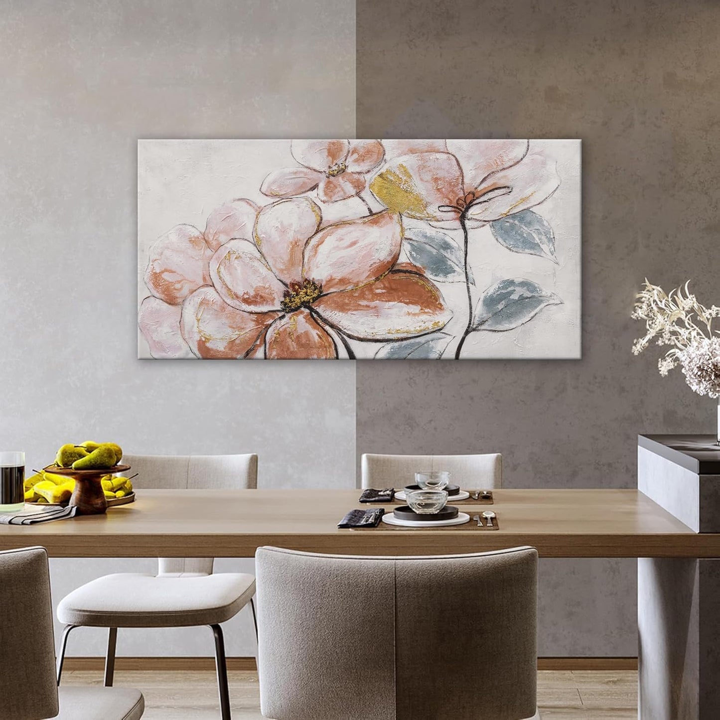 YISXINOAG Canvas Art Wall Decor Print Paintings Brown Pink Flower White Wall Art Prints Decor Ready To Hang For Bathroom Bedroom And Office Kitchen Home Wall Decor Artwork 20"×40"