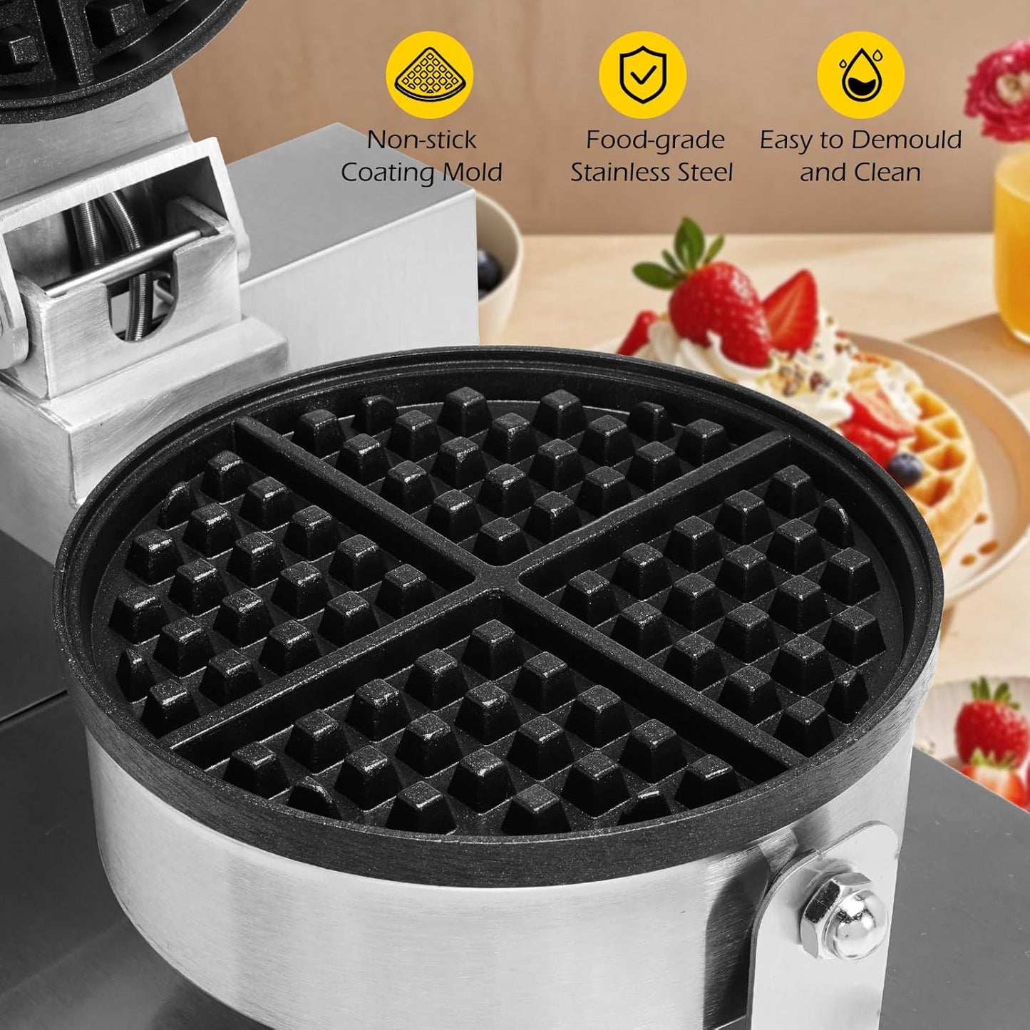 Dyna-Living Commercial Waffle Maker Restaurant, 1200W Professional Waffle Maker Commercial Waffle Iron Non-stick Classic Waffle Machine Electric Waffle Bowl Maker for Home, Hotel